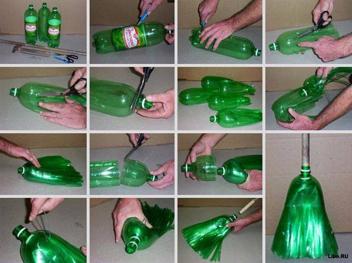 как сделать метлу из пластиковых бутылок